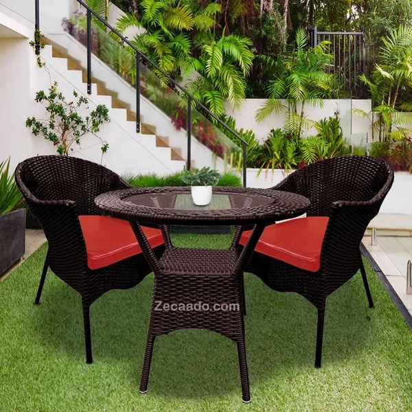 Zecado Jazz 2 Seater Patio Dining Set with Red Cushions in Brown Corduroy Finish - Brown, Red