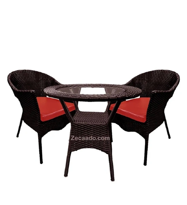 Zecado Jazz 2 Seater Patio Dining Set with Red Cushions in Brown Corduroy Finish - Brown, Red