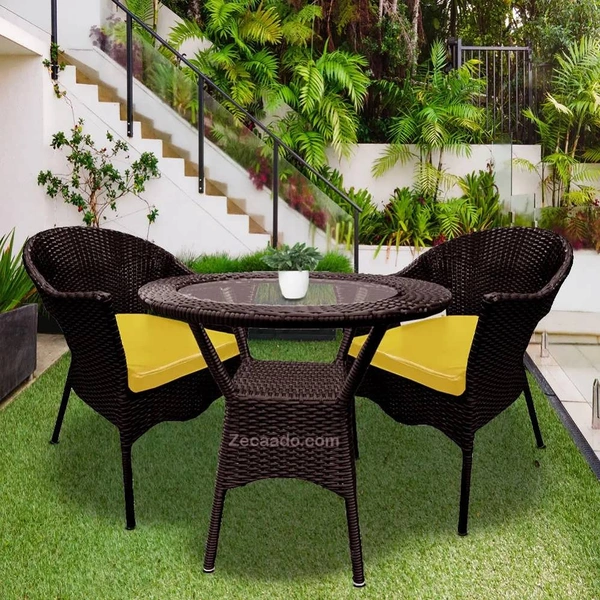 Zecado Jazz 2 Seater Patio Dining Set with Yellow Cushions in Brown Corduroy Finish - Brown, Yellow