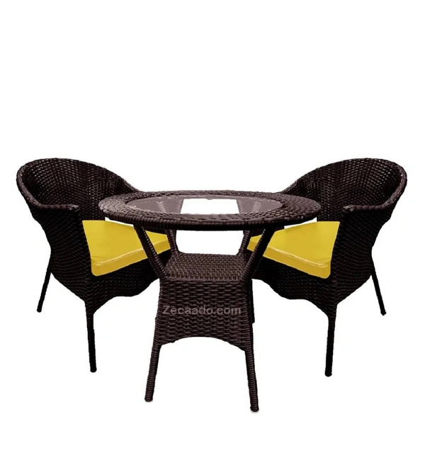 Zecado Jazz 2 Seater Patio Dining Set with Yellow Cushions in Brown Corduroy Finish - Brown, Yellow