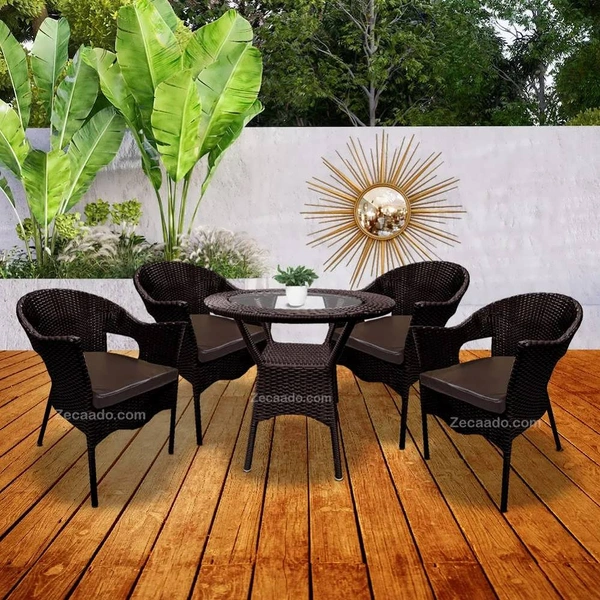 Zecado Jazz 4 Seater Patio Dining Set with Brown Cushions in Brown Corduroy Finish - Brown, Brown