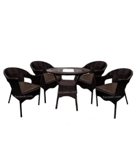 Zecado Jazz 4 Seater Patio Dining Set with Brown Cushions in Brown Corduroy Finish - Brown, Brown