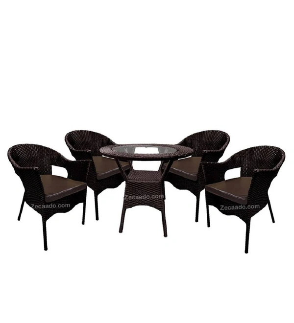 Zecado Jazz 4 Seater Patio Dining Set with Brown Cushions in Brown Corduroy Finish - Brown, Brown