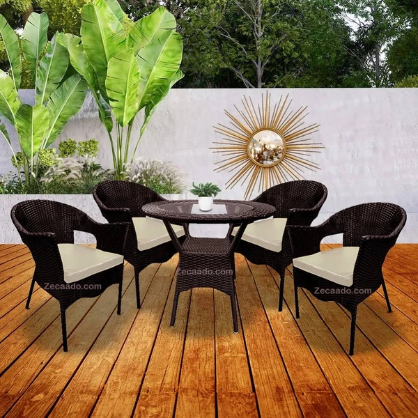 Zecado Jazz 4 Seater Patio Dining Set with Off-White Cushions in Brown Corduroy Finish - Brown, Off-White