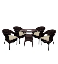 Zecado Jazz 4 Seater Patio Dining Set with Off-White Cushions in Brown Corduroy Finish - Brown, Off-White