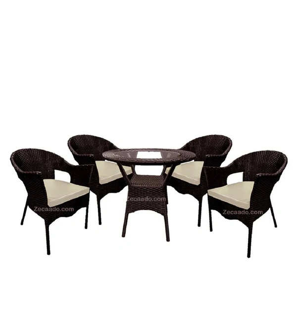 Zecado Jazz 4 Seater Patio Dining Set with Off-White Cushions in Brown Corduroy Finish - Brown, Off-White