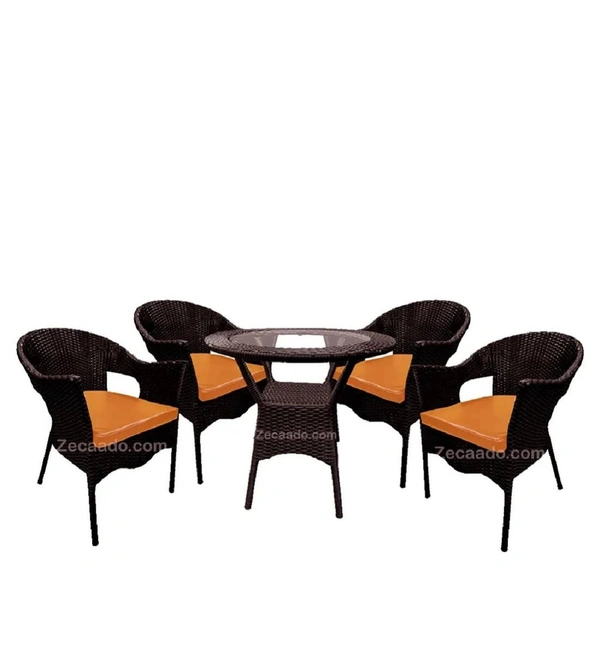 Zecado Jazz 4 Seater Patio Dining Set with Orange Cushions in Brown Corduroy Finish - Brown, Orange