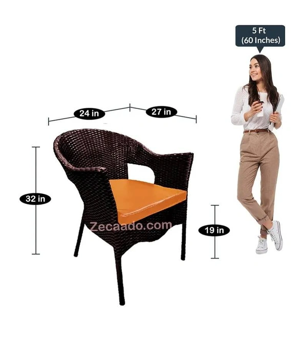 Zecado Jazz 4 Seater Patio Dining Set with Orange Cushions in Brown Corduroy Finish - Brown, Orange