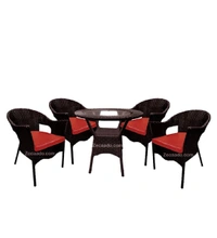 Zecado Jazz 4 Seater Patio Dining Set with Red Cushions in Brown Corduroy Finish - Brown, Red