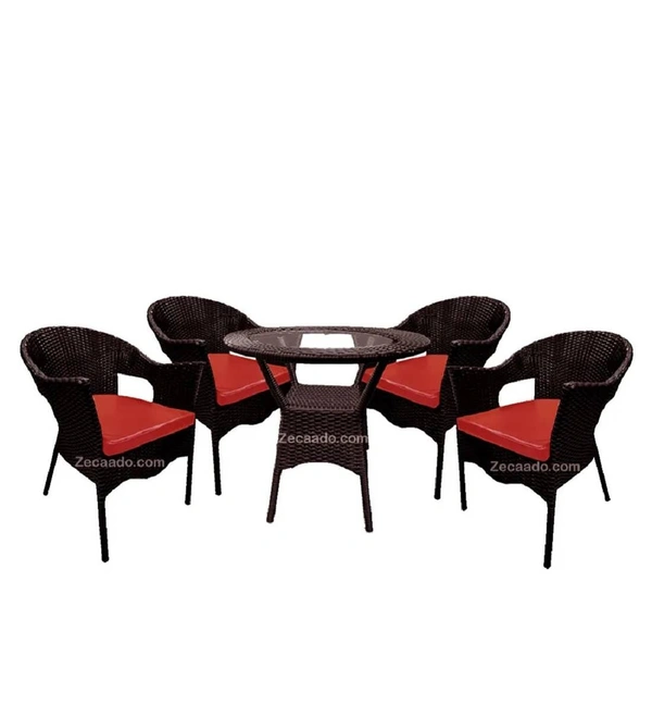 Zecado Jazz 4 Seater Patio Dining Set with Red Cushions in Brown Corduroy Finish - Brown, Red