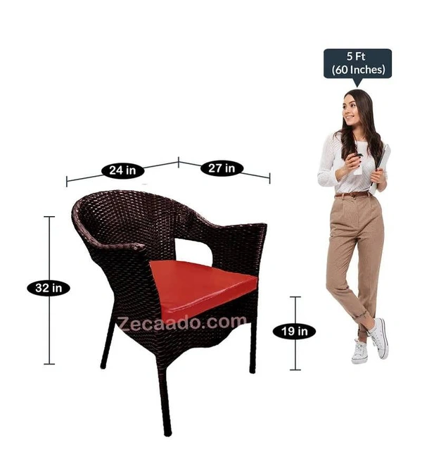 Zecado Jazz 4 Seater Patio Dining Set with Red Cushions in Brown Corduroy Finish - Brown, Red