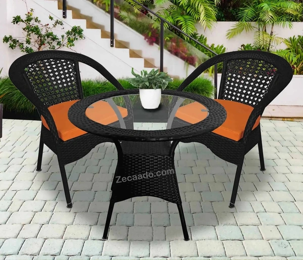 Zecado Joy 2 Seater Patio Coffee Table with Orange Cushions in Black Corduroy Finish - Black