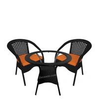 Zecado Joy 2 Seater Patio Coffee Table with Orange Cushions in Black Corduroy Finish - Black