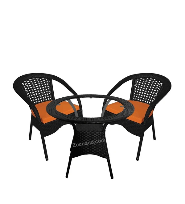 Zecado Joy 2 Seater Patio Coffee Table with Orange Cushions in Black Corduroy Finish - Black