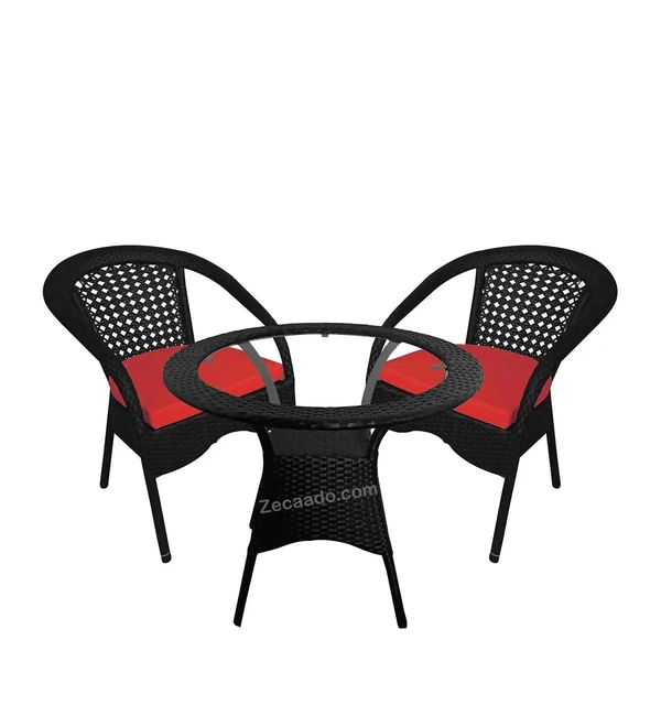 Zecado Joy 2 Seater Patio Coffee Table with Red Cushions in Black Corduroy Finish - Black