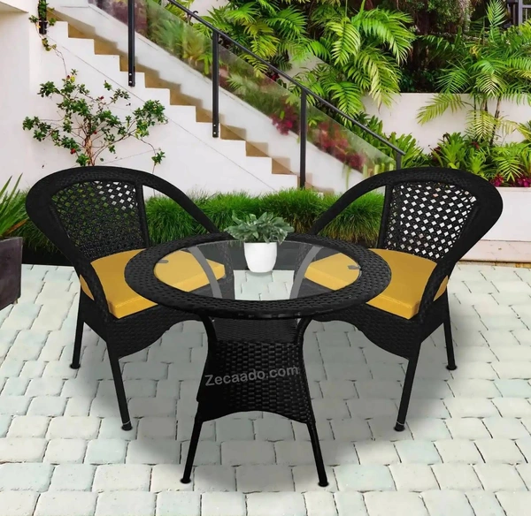 Zecado Joy 2 Seater Patio Coffee Table with Yellow Cushions in Black Corduroy Finish - Black
