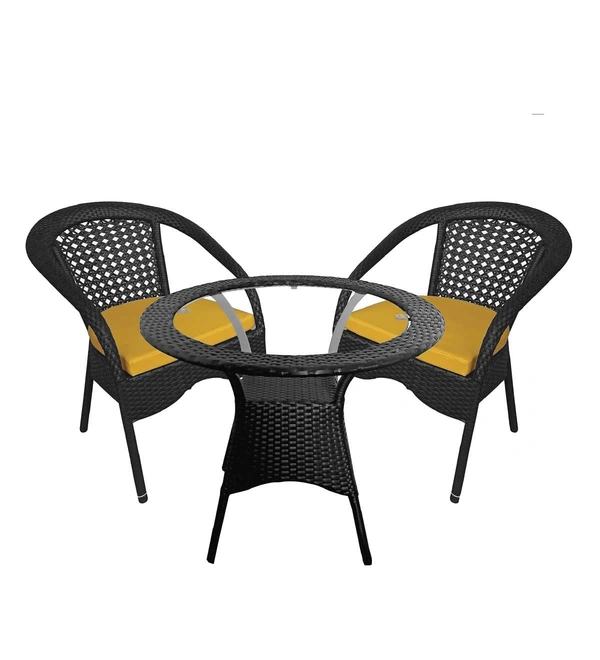 Zecado Joy 2 Seater Patio Coffee Table with Yellow Cushions in Black Corduroy Finish - Black