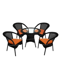 Zecado Joy 4 Seater Patio Coffee Table with Orange Cushions in Black Corduroy Finish - Black