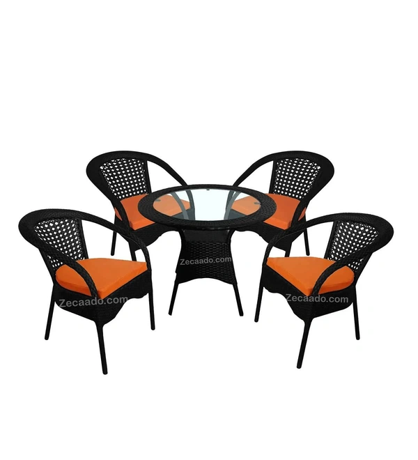 Zecado Joy 4 Seater Patio Coffee Table with Orange Cushions in Black Corduroy Finish - Black
