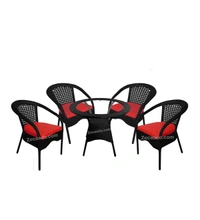 Zecado Joy 4 Seater Patio Coffee Table with Red Cushions in Black Corduroy Finish - Black