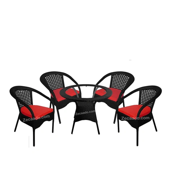 Zecado Joy 4 Seater Patio Coffee Table with Red Cushions in Black Corduroy Finish - Black