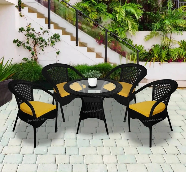 Zecado Joy 4 Seater Patio Coffee Table with Yellow Cushions in Black Corduroy Finish - Black