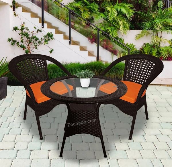 Zecado Joyous 2 Seater Patio Coffee Table with Orange Cushions in Brown Corduroy Finish - Brown