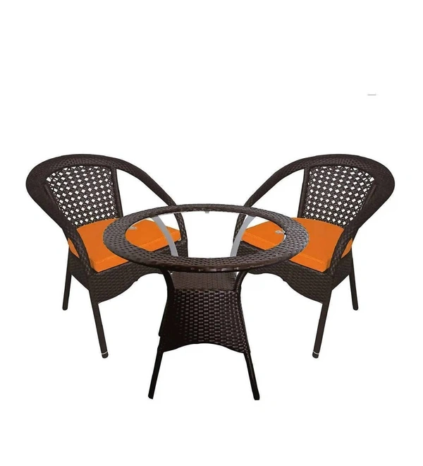Zecado Joyous 2 Seater Patio Coffee Table with Orange Cushions in Brown Corduroy Finish - Brown
