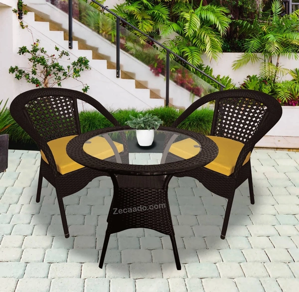 Zecado Joyous 2 Seater Patio Coffee Table with Yellow Cushions in Brown Corduroy Finish - Brown