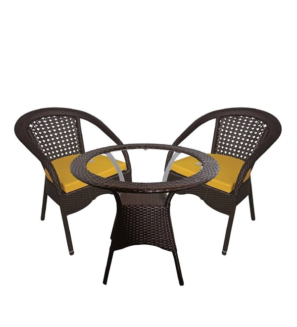 Zecado Joyous 2 Seater Patio Coffee Table with Yellow Cushions in Brown Corduroy Finish - Brown