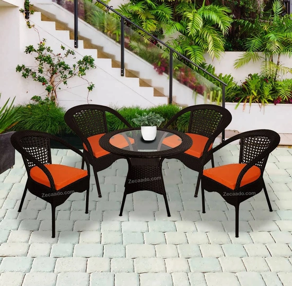 Zecado Joyous 4 Seater Patio Coffee Table with Orange Cushions in Brown Corduroy Finish - Brown