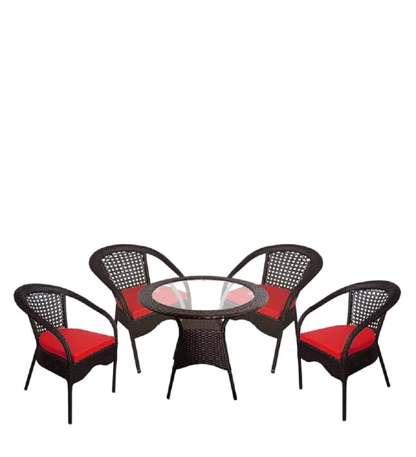 Zecado Joyous 4 Seater Patio Coffee Table with Red Cushions in Brown Corduroy Finish - Brown