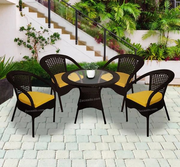 Zecado Joyous 4 Seater Patio Coffee Table with Yellow Cushions in Brown Corduroy Finish - Brown