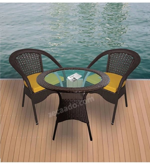 Zecado Joyous 4 Seater Patio Coffee Table with Yellow Cushions in Brown Corduroy Finish - Brown