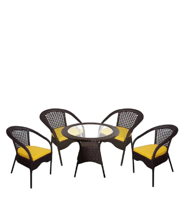 Zecado Joyous 4 Seater Patio Coffee Table with Yellow Cushions in Brown Corduroy Finish - Brown