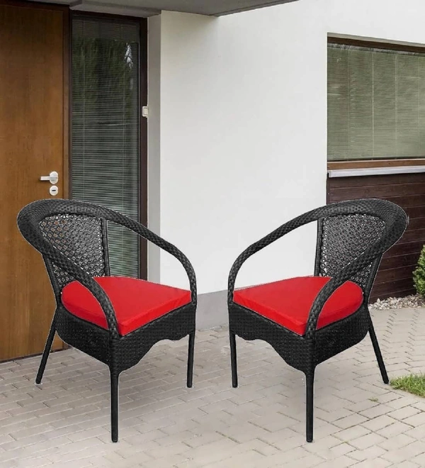 Zecado Lawn Chairs with Red Cushion (Set Of 2) in Black Corduroy Finish - Black, Red