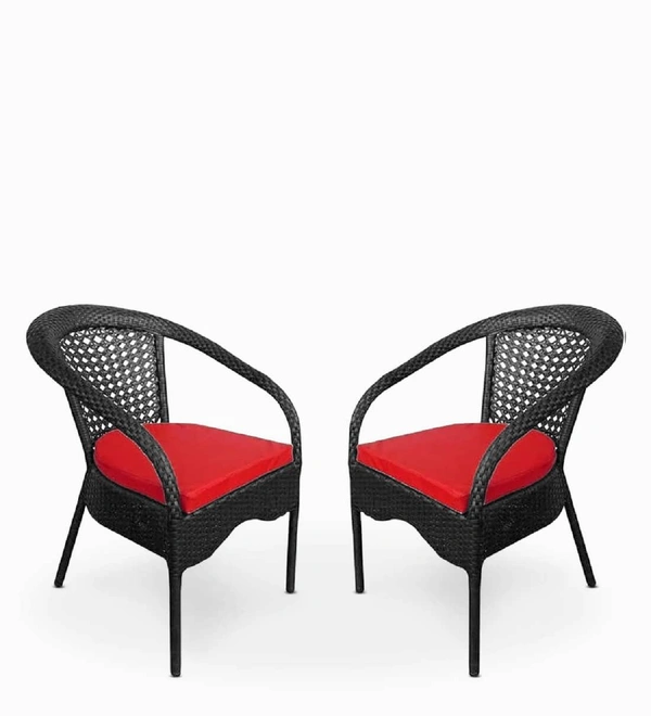 Zecado Lawn Chairs with Red Cushion (Set Of 2) in Black Corduroy Finish - Black, Red