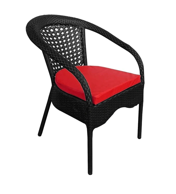 Zecado Lawn Chairs with Red Cushion (Set Of 2) in Black Corduroy Finish - Black, Red