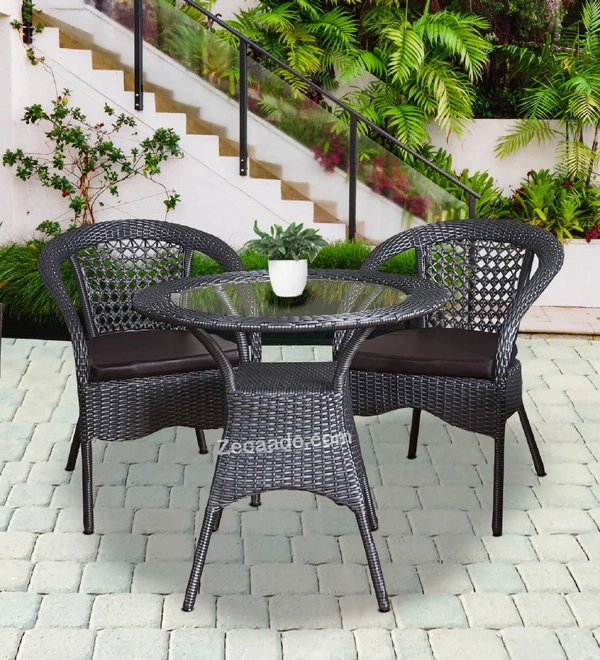 Zecado Mercury 2 Seater Patio Coffee Table with Brown Cushions in Grey Corduroy Finish - Grey