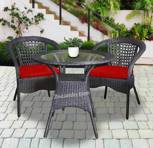 Zecado Mercury 2 Seater Patio Coffee Table with Red Cushions in Grey Corduroy Finish - Grey