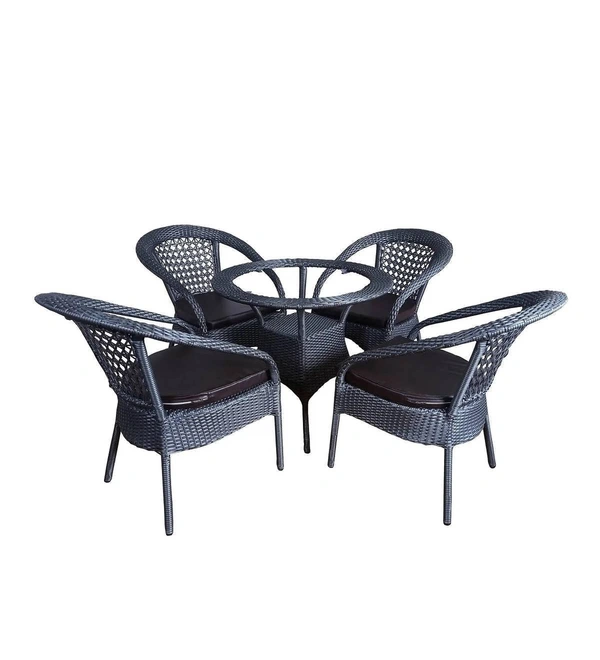 Zecado Mercury 4 Seater Patio Coffee Table with Brown Cushions in Grey Corduroy Finish - Grey