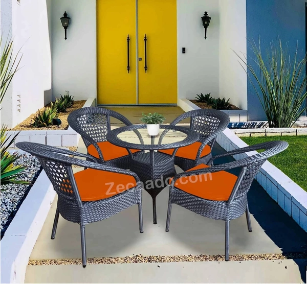 Zecado Mercury 4 Seater Patio Coffee Table with Orange Cushions in Grey Corduroy Finish - Grey