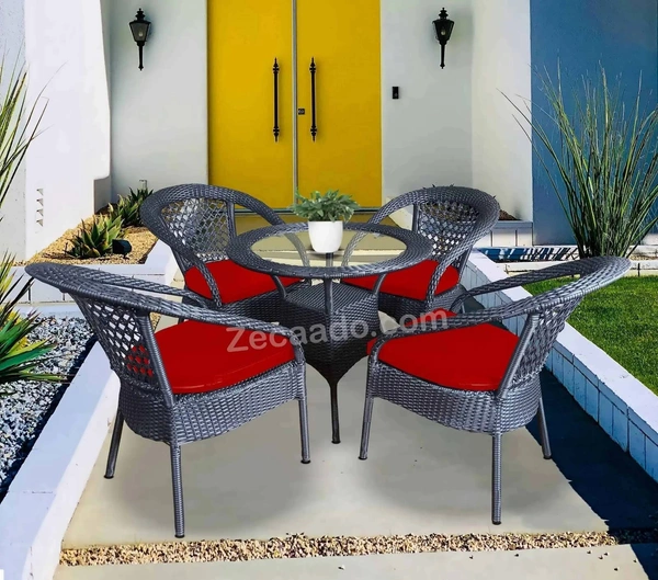 Zecado Mercury 4 Seater Patio Coffee Table with Red Cushions in Grey Corduroy Finish - Grey