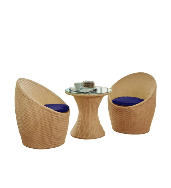 Zecado Nest 2 Seater Patio Coffee Table with Blue Cushions in Fawn Corduroy Finish - Fawn, Blue