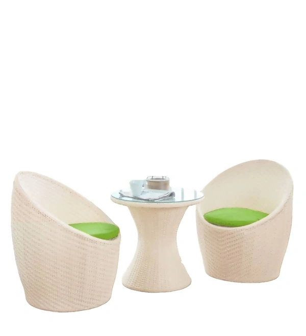 Zecado Nest 2 Seater Patio Coffee Table with Green Cushions in Off-White Corduroy Finish - Off-White, Green