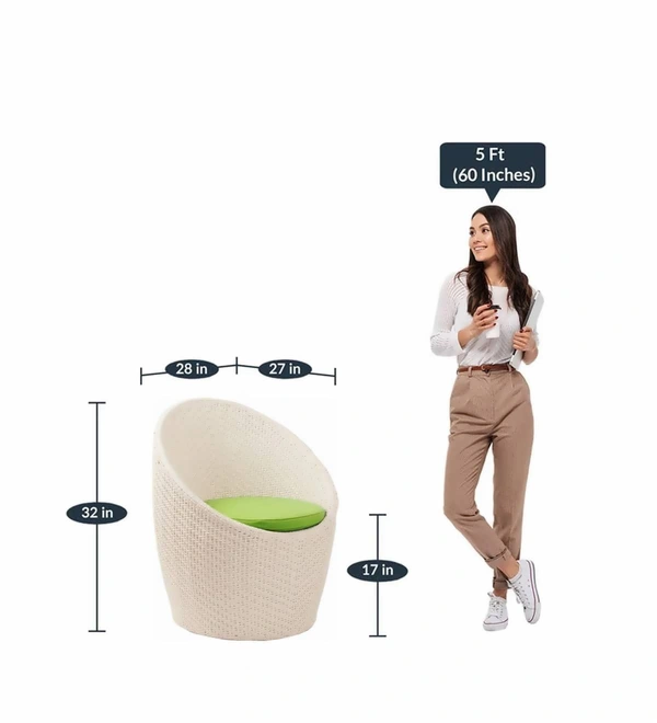 Zecado Nest 2 Seater Patio Coffee Table with Green Cushions in Off-White Corduroy Finish - Off-White, Green