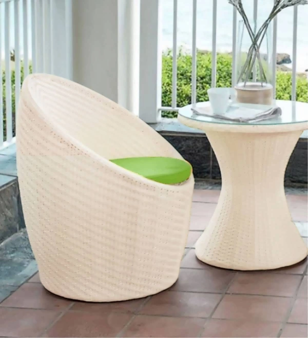 Zecado Nest 2 Seater Patio Coffee Table with Green Cushions in Off-White Corduroy Finish - Off-White, Green