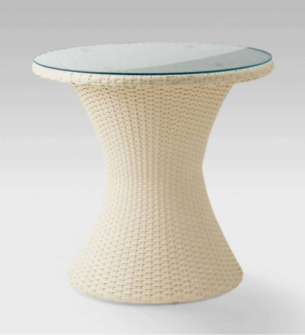 Zecado Nest 2 Seater Patio Coffee Table with Green Cushions in Off-White Corduroy Finish - Off-White, Green