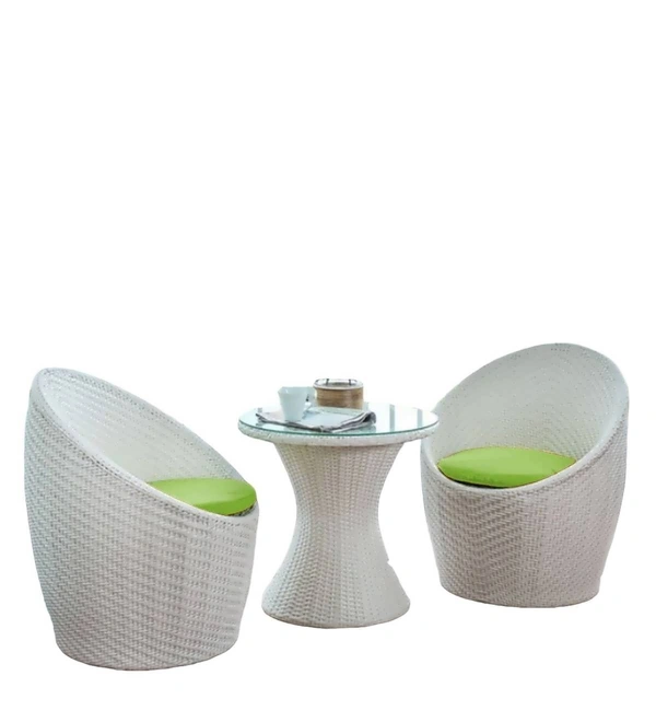 Zecado Nest 2 Seater Patio Coffee Table with Green Cushions in White Corduroy Finish - White, Green