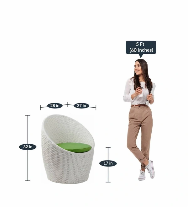 Zecado Nest 2 Seater Patio Coffee Table with Green Cushions in White Corduroy Finish - White, Green